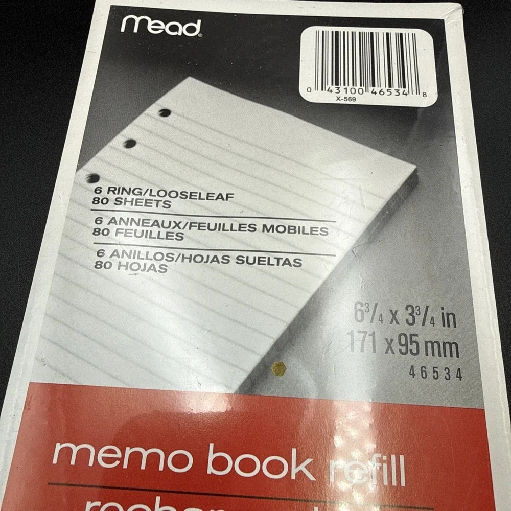NOS VTG 2006 Mead Memo Book Refill 6 Ring 3.75